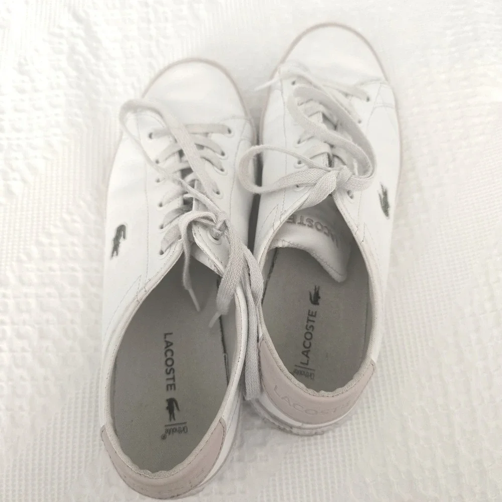 Lacoste Womens Grip Shot BL 21 1 White Leather Pink Sneakers 7.5